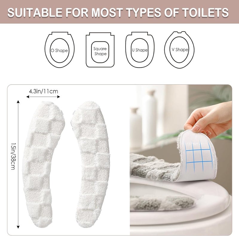 Iensen Thick and Warm Plush Toilet Seat Cover – Washable, Reusable Cushion with TPR Adhesive & Checkered Pattern for Comfort & Insulation (White) - Image 2